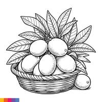 Fruit Basket line art illustration for the coloring book. Fruits coloring page. Vector graphics