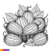 Fruit Basket line art illustration for the coloring book. Fruits coloring page. Vector graphics