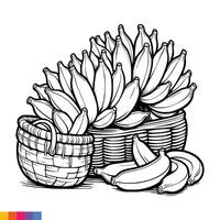 Fruit Basket line art illustration for the coloring book. Fruits coloring page. Vector graphics