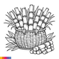 Fruit Basket line art illustration for the coloring book. Fruits coloring page. Vector graphics