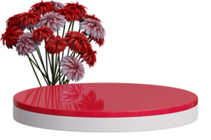 Red circle podium and flower bouquet png