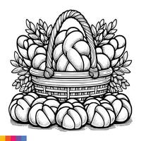 Bakery basket. Bakery food hand drawn line art illustration for the coloring book. Food line art for a coloring page. Vintage sketch vector graphics.