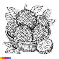 Fruit Basket line art illustration for the coloring book. Fruits coloring page. Vector graphics