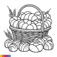 panadería cesta. panadería comida mano dibujado línea Arte ilustración para el colorante libro. comida línea Arte para un colorante página. Clásico bosquejo vector gráficos.