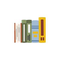 Back to school and education concept design in hand drawn flat style. Literacy day vector illustration. World Book Day isolated white. Office stack of textbooks. Learning and knowledge graphic element