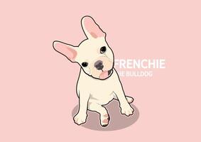 A cute little Frenchie is sitting on the pink background and making an adorable action pose vector