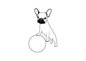 Cute Rabbit Ear Frenchie and His Ball in Black and White vector