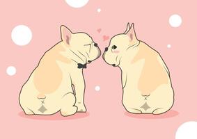 Cute French Bulldog Love Kissing Vector