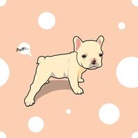 Cute little Frenchie is doing yoga exercises and making a fart vector