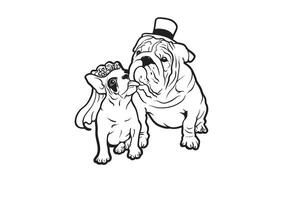 French Bulldog and Bulldog Couple in Black and White vector