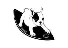 linda frenchie y su tabla de surf vector