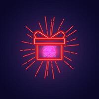 A neon gift box with a radiant line. A design with a vintage element makes your ads cool vector