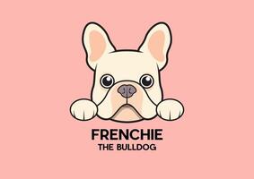 A cute little Frenchie is stuck to the edge of the table and waiting for some food vector