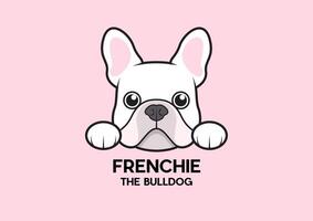 A cute little Frenchie is stuck to the edge of the table and waiting for some food vector