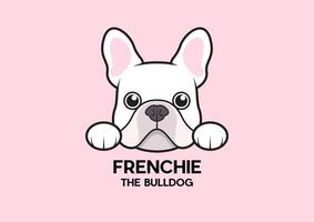 A cute little Frenchie is stuck to the edge of the table and waiting for some food vector