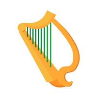 Vector cartoon musical harp with green strings and golden wood in the colors of the Irish flag