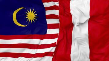 Malaysia vs Peru Flags Together Seamless Looping Background, Looped Bump Texture Cloth Waving Slow Motion, 3D Rendering video