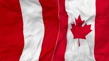 Canada vs Peru Flags Together Seamless Looping Background, Looped Bump Texture Cloth Waving Slow Motion, 3D Rendering video