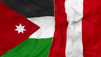 Jordanië vs Peru vlaggen samen naadloos looping achtergrond, lusvormige buil structuur kleding golvend langzaam beweging, 3d renderen video