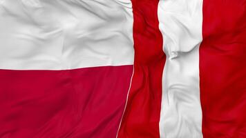 Poland vs Peru Flags Together Seamless Looping Background, Looped Bump Texture Cloth Waving Slow Motion, 3D Rendering video