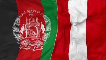 Afghanistan vs Peru Flags Together Seamless Looping Background, Looped Bump Texture Cloth Waving Slow Motion, 3D Rendering video