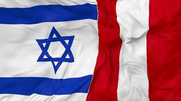 Israël vs Peru vlaggen samen naadloos looping achtergrond, lusvormige buil structuur kleding golvend langzaam beweging, 3d renderen video