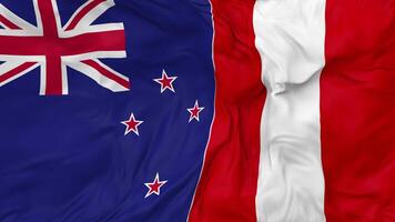 Neu Neuseeland vs. Peru Flaggen zusammen nahtlos Schleifen Hintergrund, geloopt stoßen Textur Stoff winken schleppend Bewegung, 3d Rendern video