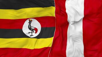 Uganda vs Peru Flags Together Seamless Looping Background, Looped Bump Texture Cloth Waving Slow Motion, 3D Rendering video