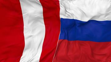 Rusia vs Perú banderas juntos sin costura bucle fondo, serpenteado bache textura paño ondulación lento movimiento, 3d representación video