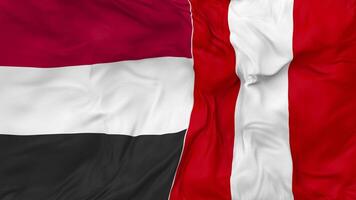 Yemen vs Peru Flags Together Seamless Looping Background, Looped Bump Texture Cloth Waving Slow Motion, 3D Rendering video