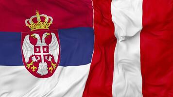 Serbia vs Peru Flags Together Seamless Looping Background, Looped Bump Texture Cloth Waving Slow Motion, 3D Rendering video