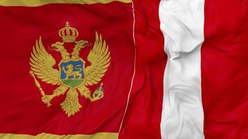 montenegro vs Perù bandiere insieme senza soluzione di continuità looping sfondo, loop urto struttura stoffa agitando lento movimento, 3d interpretazione video