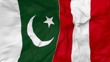 Pakistan vs Peru Flags Together Seamless Looping Background, Looped Bump Texture Cloth Waving Slow Motion, 3D Rendering video