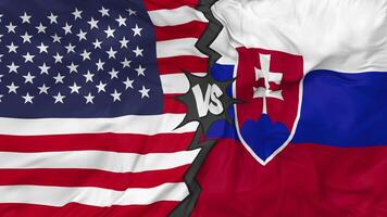 United States vs Slovakia Flags Together Seamless Looping Background, Looped Bump Texture Cloth Waving Slow Motion, 3D Rendering video