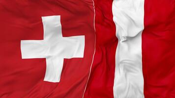 Zwitserland vs Peru vlaggen samen naadloos looping achtergrond, lusvormige buil structuur kleding golvend langzaam beweging, 3d renderen video