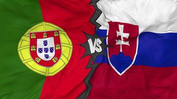 Portugal vs Slowakije vlaggen samen naadloos looping achtergrond, lusvormige buil structuur kleding golvend langzaam beweging, 3d renderen video