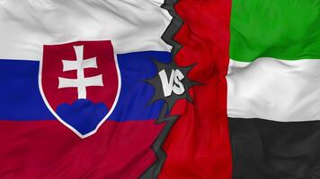 United Arab Emirates vs Slovakia Flags Together Seamless Looping Background, Looped Bump Texture Cloth Waving Slow Motion, 3D Rendering video