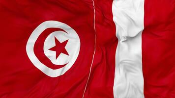Tunisia vs Peru Flags Together Seamless Looping Background, Looped Bump Texture Cloth Waving Slow Motion, 3D Rendering video