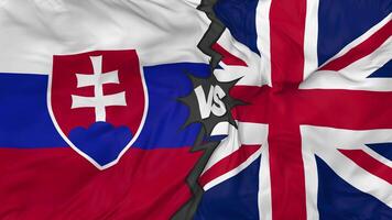 United Kingdom vs Slovakia Flags Together Seamless Looping Background, Looped Bump Texture Cloth Waving Slow Motion, 3D Rendering video