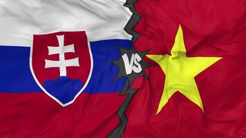 Vietnam vs Slovakia Flags Together Seamless Looping Background, Looped Bump Texture Cloth Waving Slow Motion, 3D Rendering video