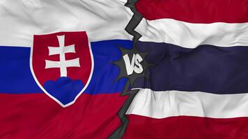 Thailand vs Slovakia Flags Together Seamless Looping Background, Looped Bump Texture Cloth Waving Slow Motion, 3D Rendering video