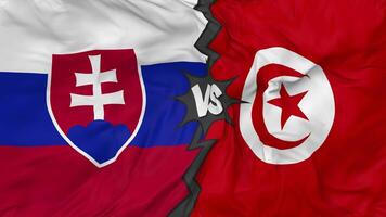 Tunisia vs Slovakia Flags Together Seamless Looping Background, Looped Bump Texture Cloth Waving Slow Motion, 3D Rendering video