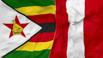 Zimbabwe vs Peru Flags Together Seamless Looping Background, Looped Bump Texture Cloth Waving Slow Motion, 3D Rendering video