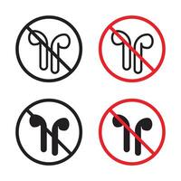 No earbuds allowed sign vector