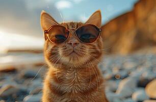 ai generado linda gato en Gafas de sol foto