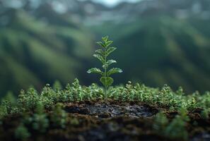 AI generated small plant growing on soil photo