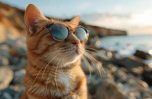 ai generado linda gato en Gafas de sol foto