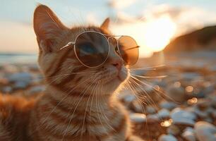 ai generado linda gato en Gafas de sol foto