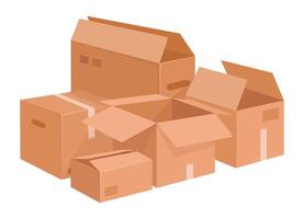entrega cajas pila. cartulina apilado carga cajas, paquetes montón, Envío o Moviente concepto plano vector ilustración. almacén almacenamiento parcelas