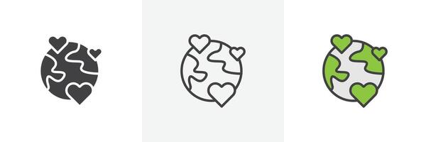 Earth love heart icon vector